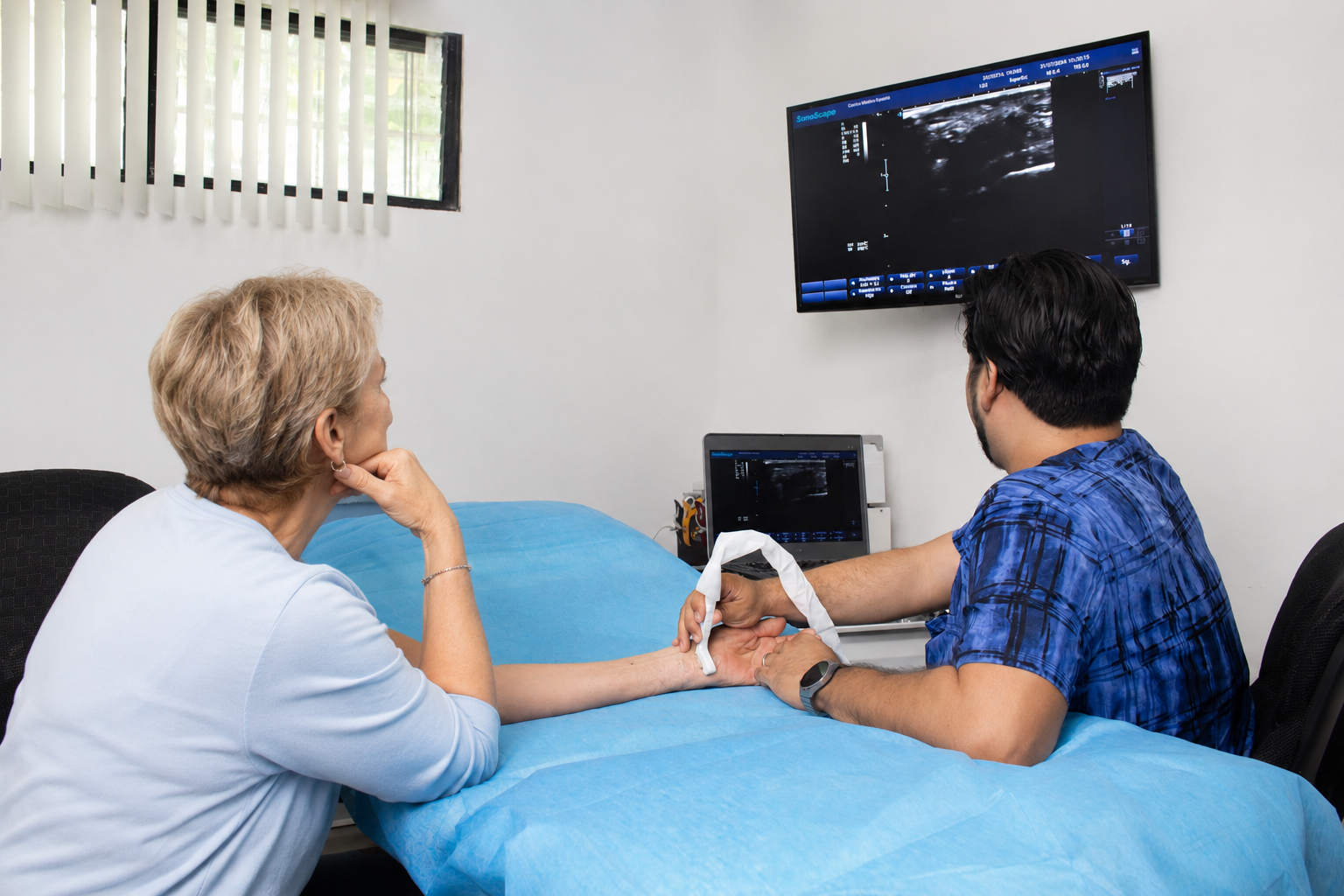 Clinical ultrasound consultation in progress